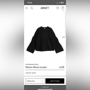 ARKET Black Mohair Wool Blend Jumper with Bell Sleeves